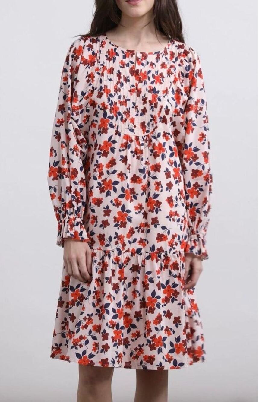 ELIZABETH & JAMES Pintuck Bib Floral Flutter Midi Dress // MP